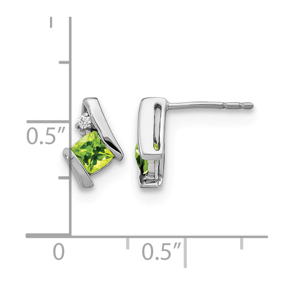 10k White Gold Cushion Peridot and Diamond Earrings