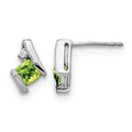 10k White Gold Cushion Peridot and Diamond Earrings