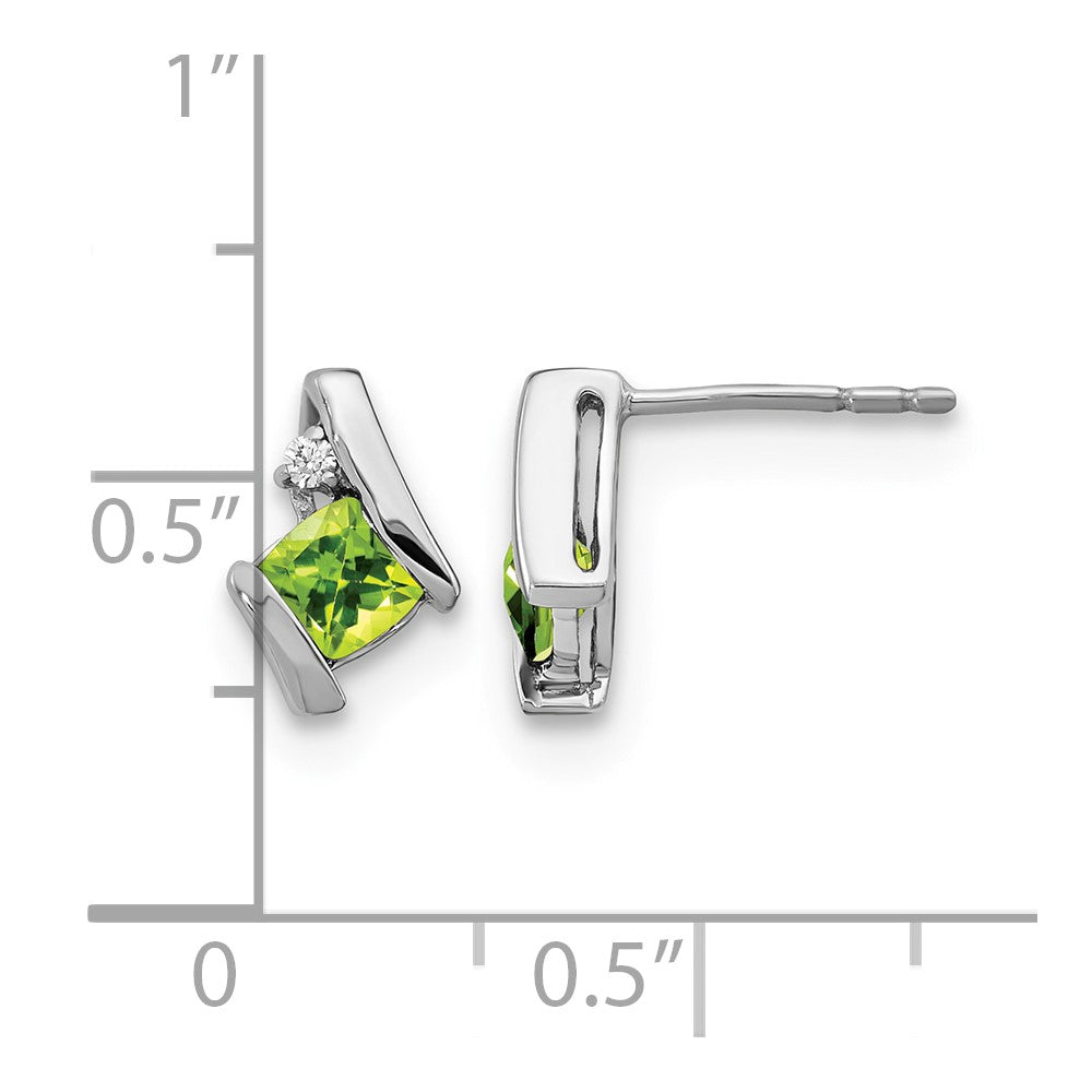 Sterling Silver Antique Cushion Peridot and Diamond Earrings