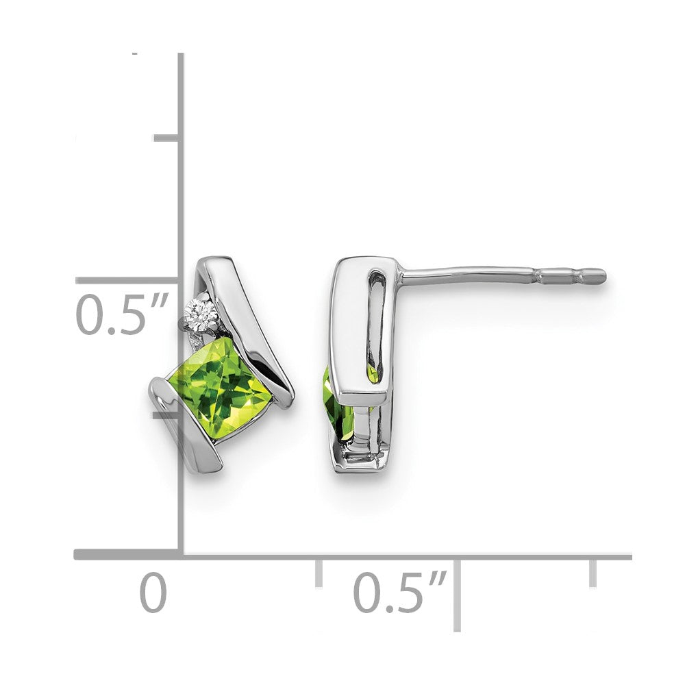 14k White Gold Cushion Peridot and Diamond Earrings