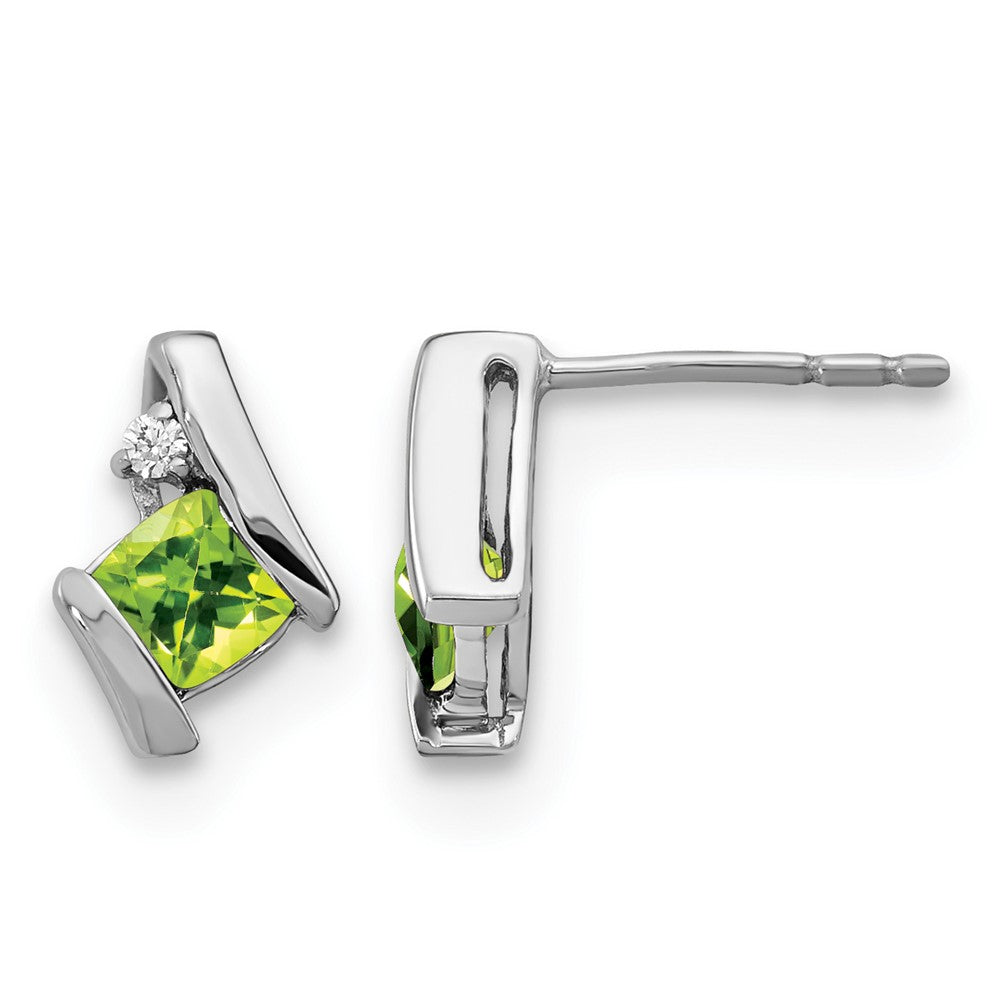 14k White Gold Cushion Peridot and Diamond Earrings