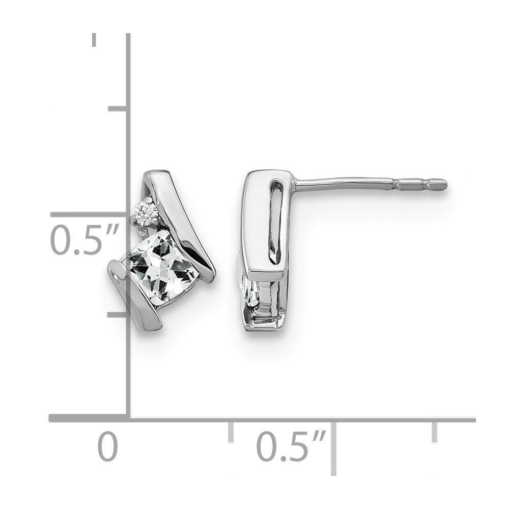 10k White Gold Cushion White Topaz and Diamond Earrings