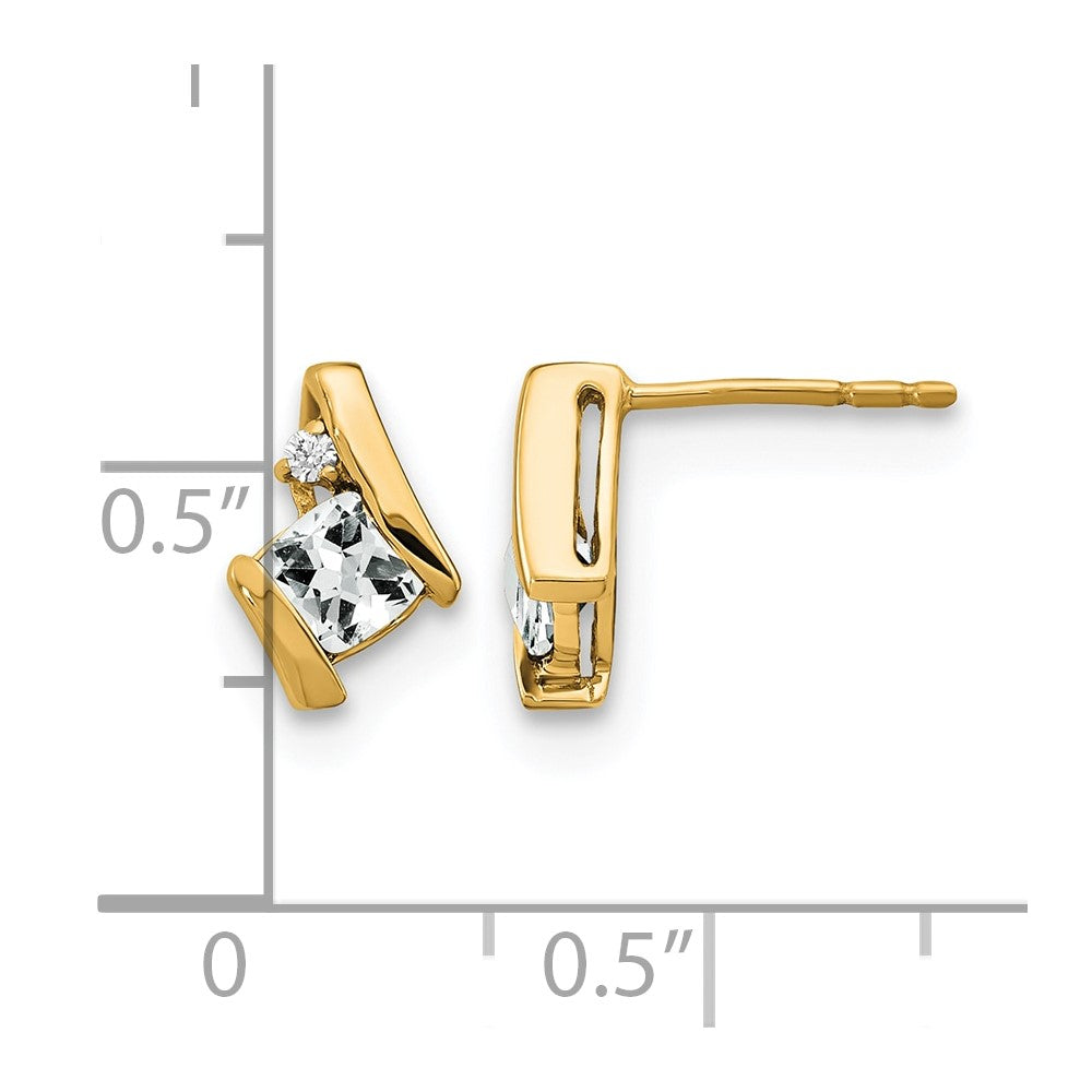 10k Yellow Gold Cushion White Topaz and Diamond Earrings