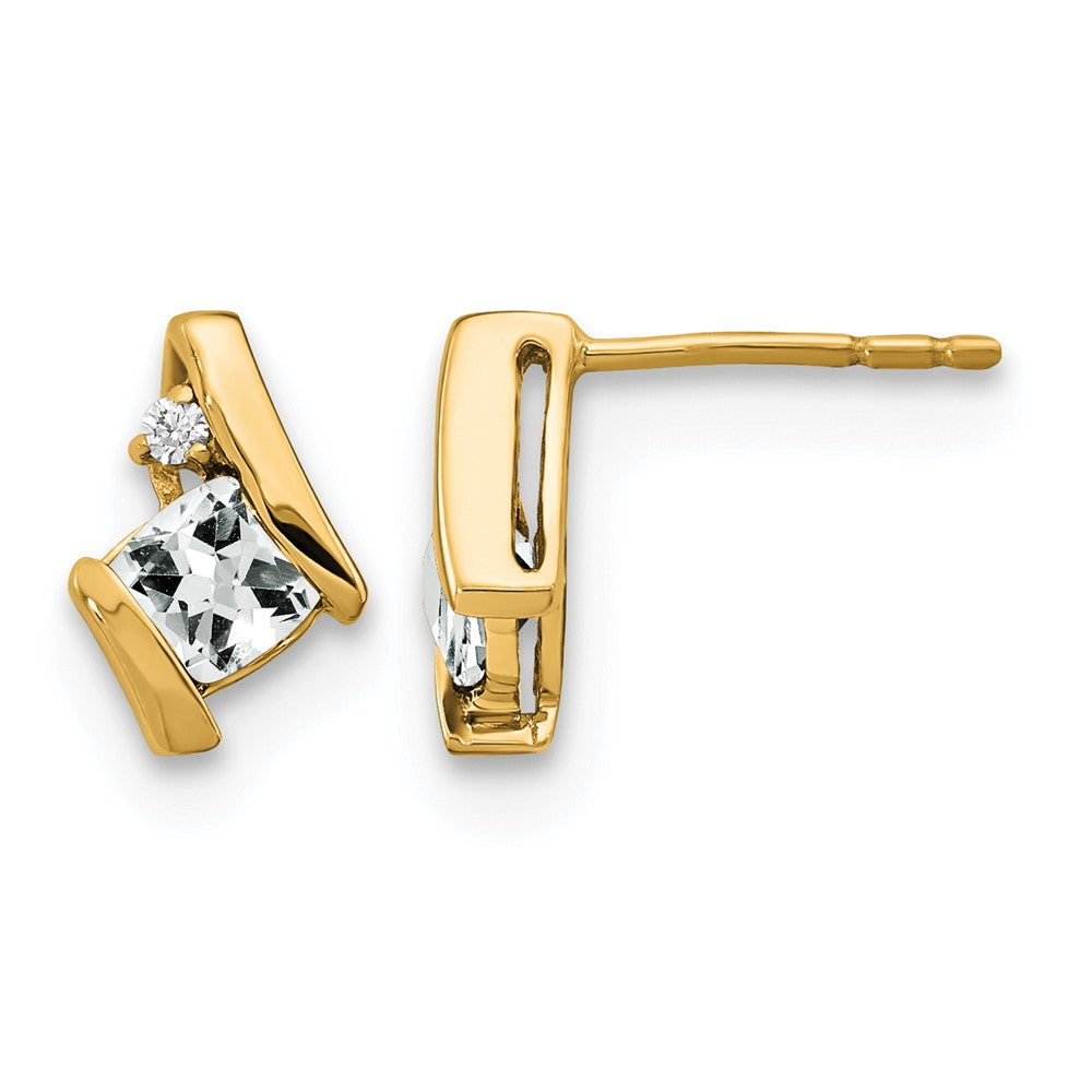 10k Yellow Gold Cushion White Topaz and Diamond Earrings