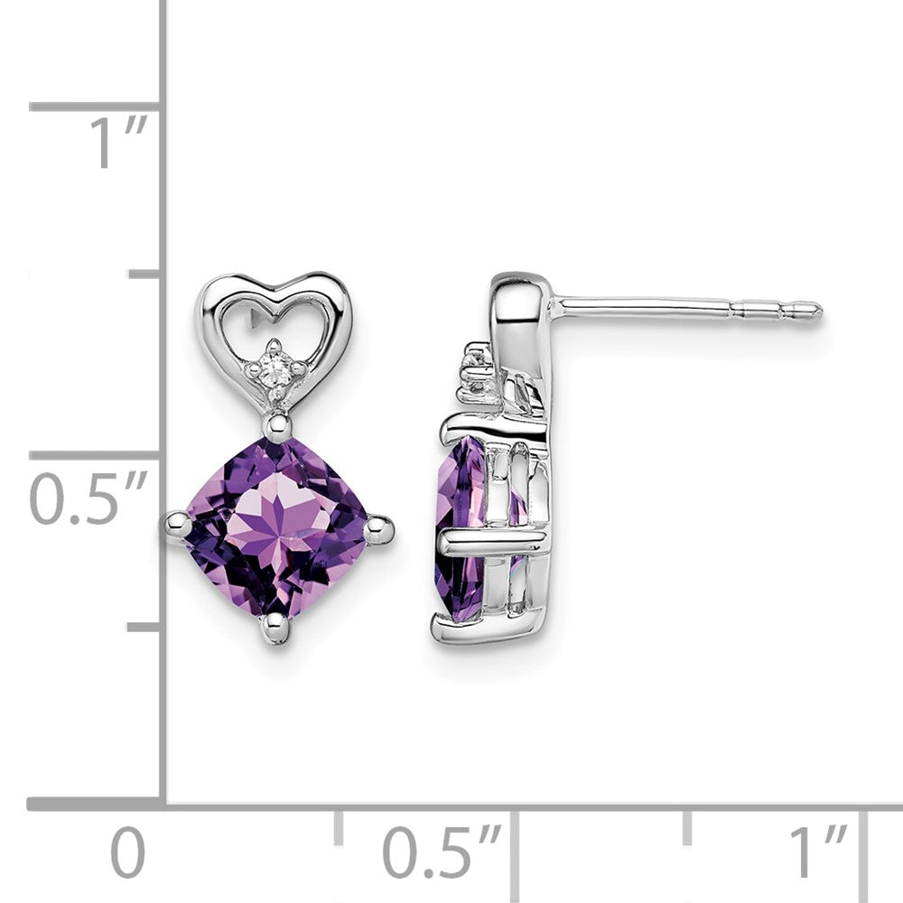 14k White Gold Amethyst and Diamond Heart Earrings