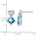14k White Gold Blue Topaz and Diamond Heart Earrings