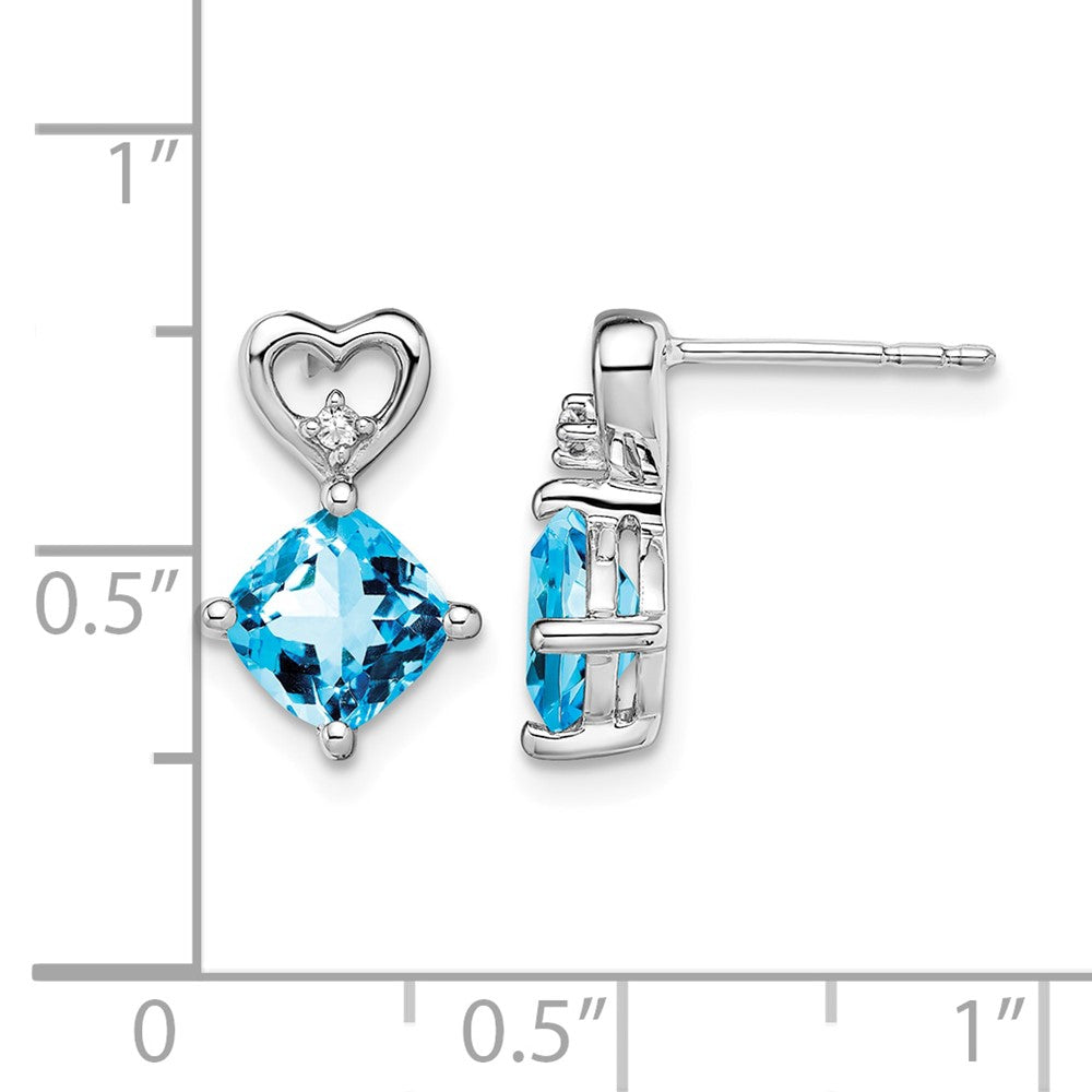 14k White Gold Blue Topaz and Diamond Heart Earrings