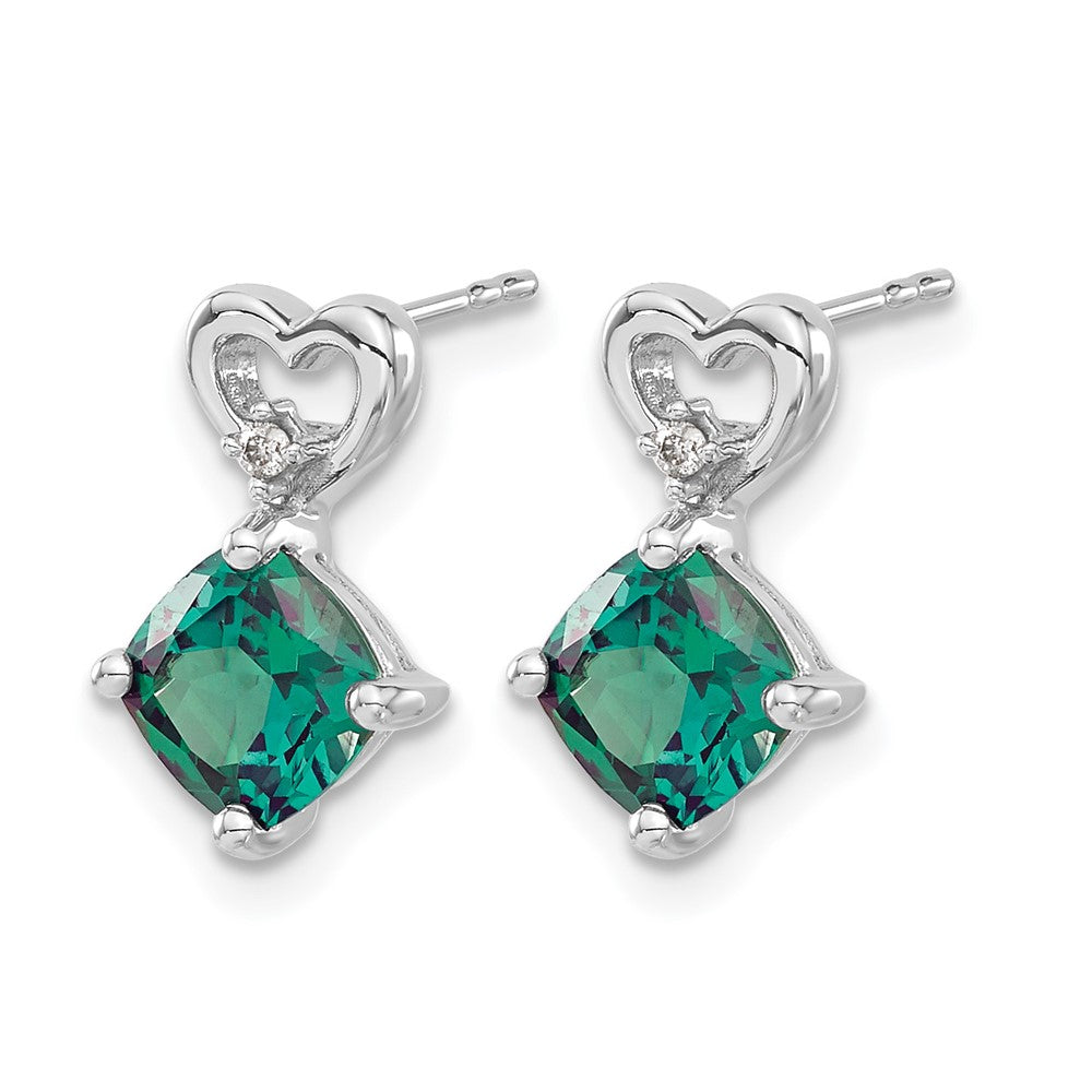 14k White Gold Created Alexandrite and Diamond Heart Earrings