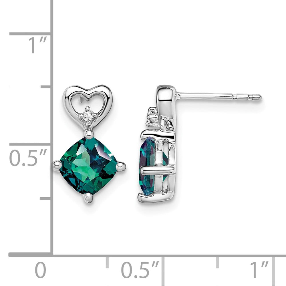 14k White Gold Created Alexandrite and Diamond Heart Earrings