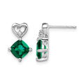 14k White Gold Created Emerald and Diamond Heart Earrings