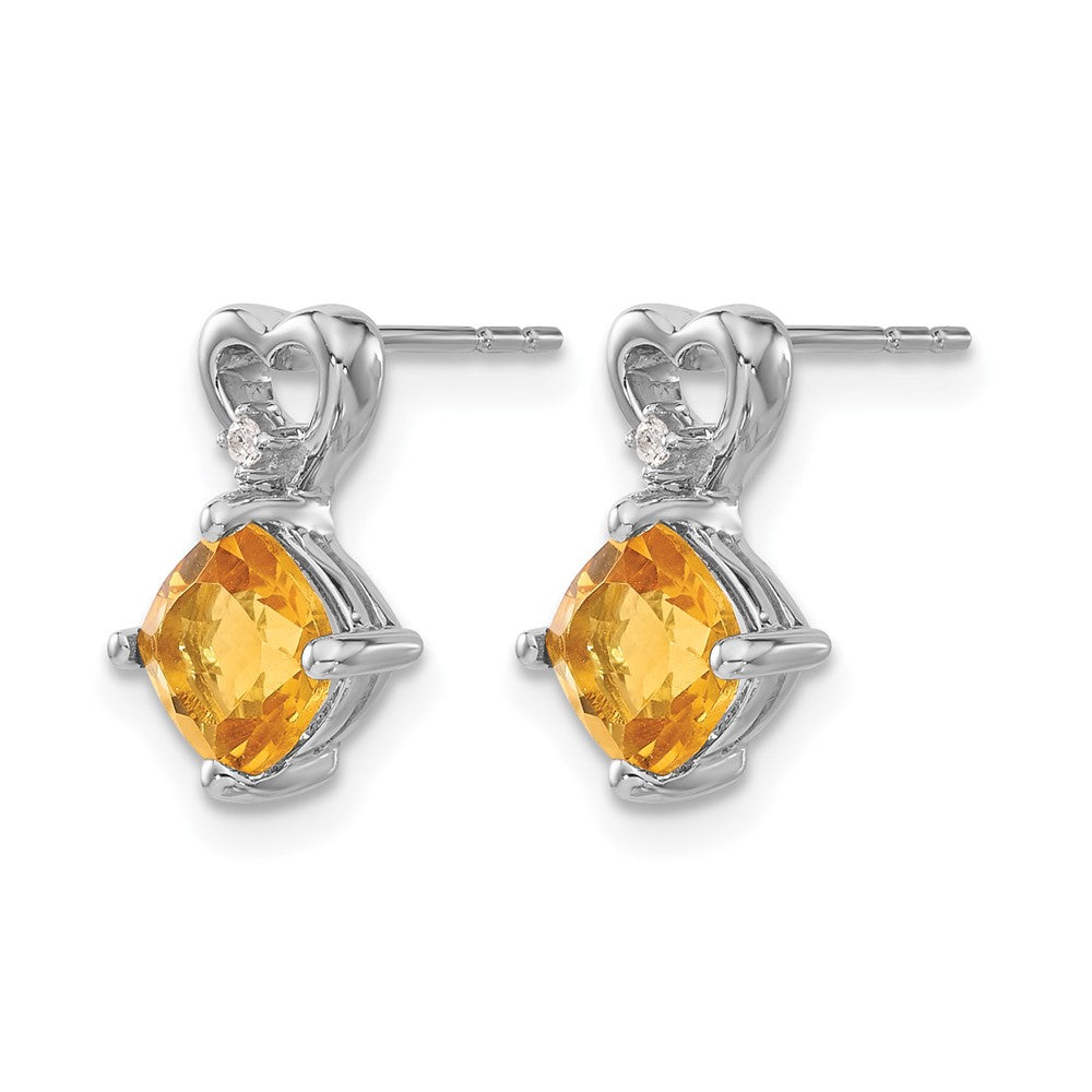 14k White Gold Citrine and Diamond Heart Earrings