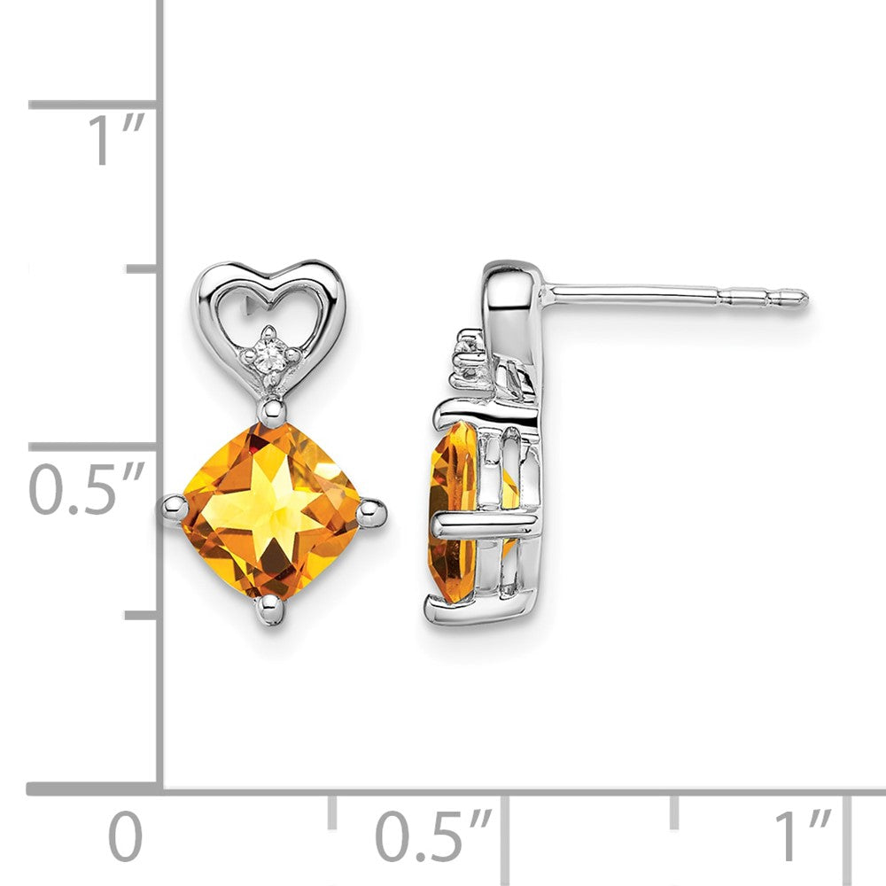 14k White Gold Citrine and Diamond Heart Earrings