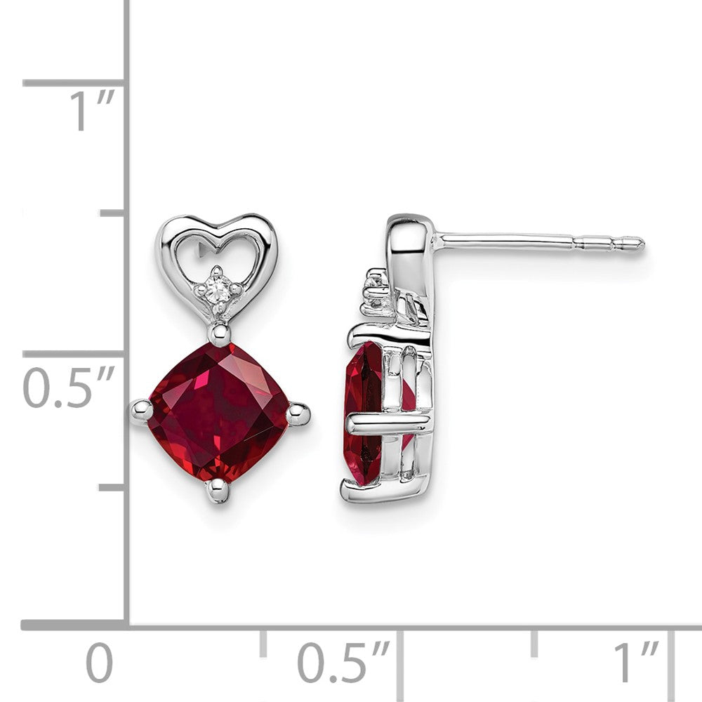 14k White Gold Created Ruby and Diamond Heart Earrings
