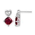 14k White Gold Created Ruby and Diamond Heart Earrings