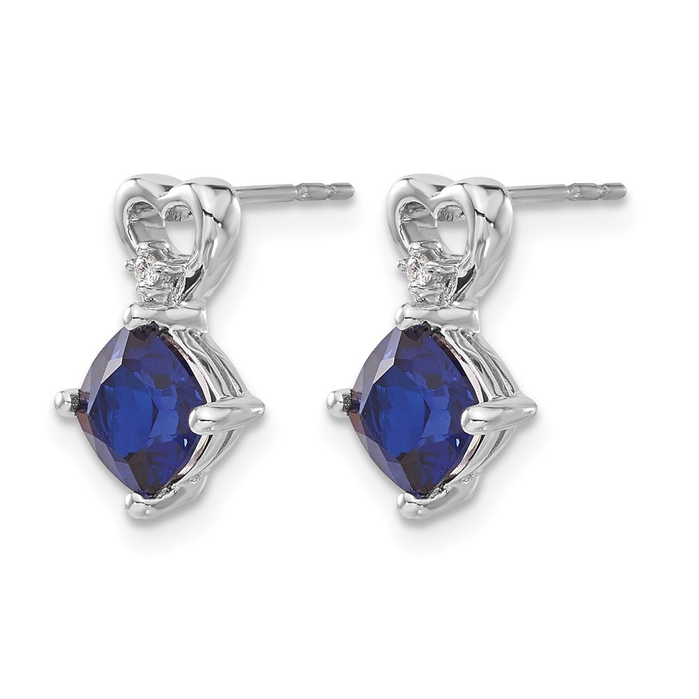 14k White Gold Created Sapphire and Diamond Heart Earrings