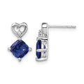 14k White Gold Created Sapphire and Diamond Heart Earrings