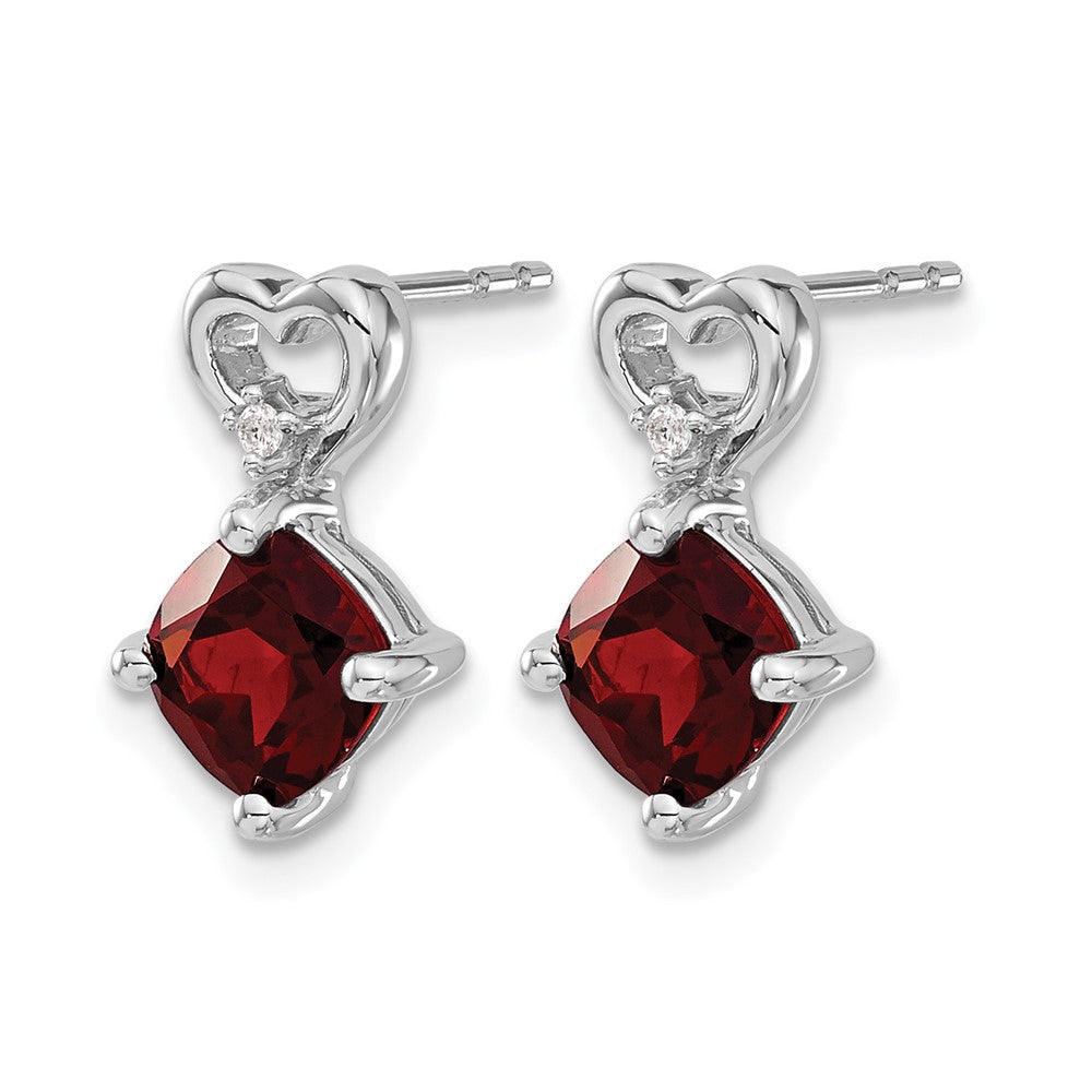 14k White Gold Garnet and Diamond Heart Earrings