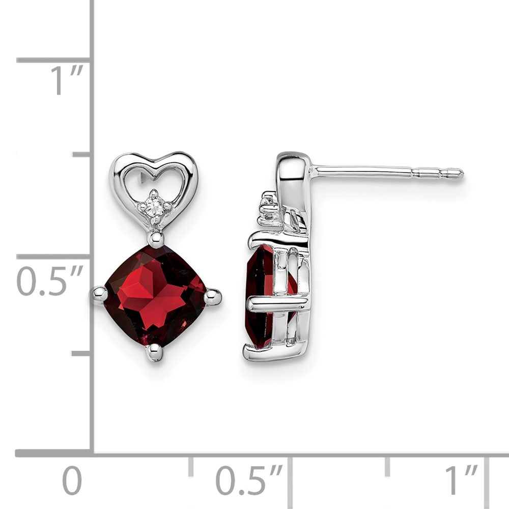 14k White Gold Garnet and Diamond Heart Earrings