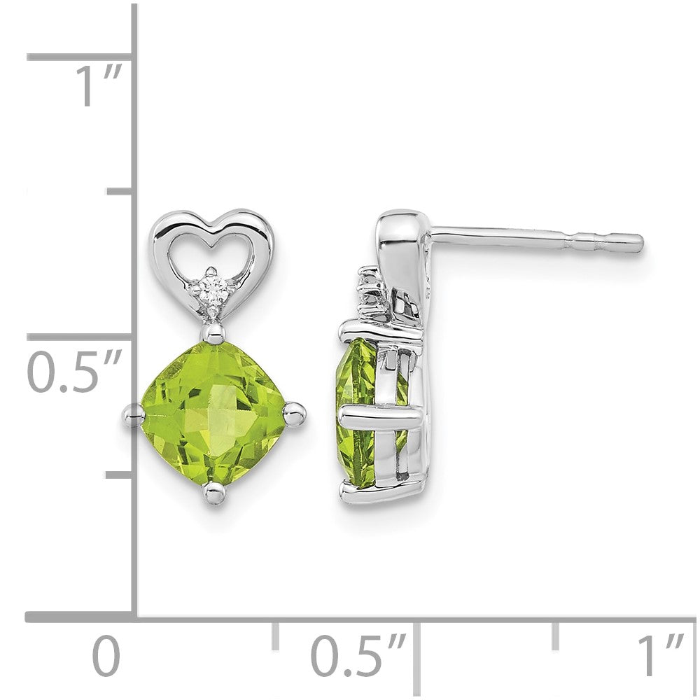 14k White Gold Peridot and Diamond Heart Earrings