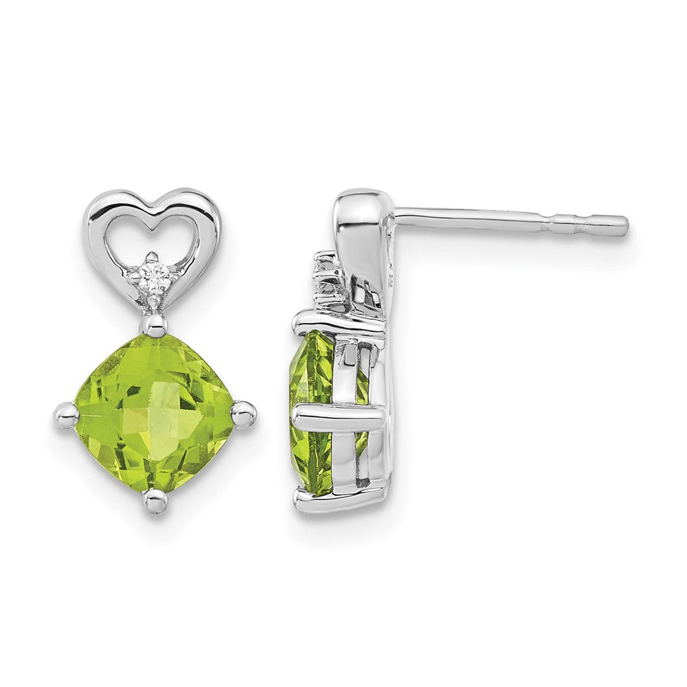 14k White Gold Peridot and Diamond Heart Earrings