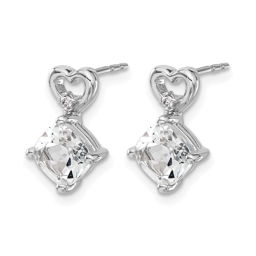 14k White Gold White Topaz and Diamond Heart Earrings