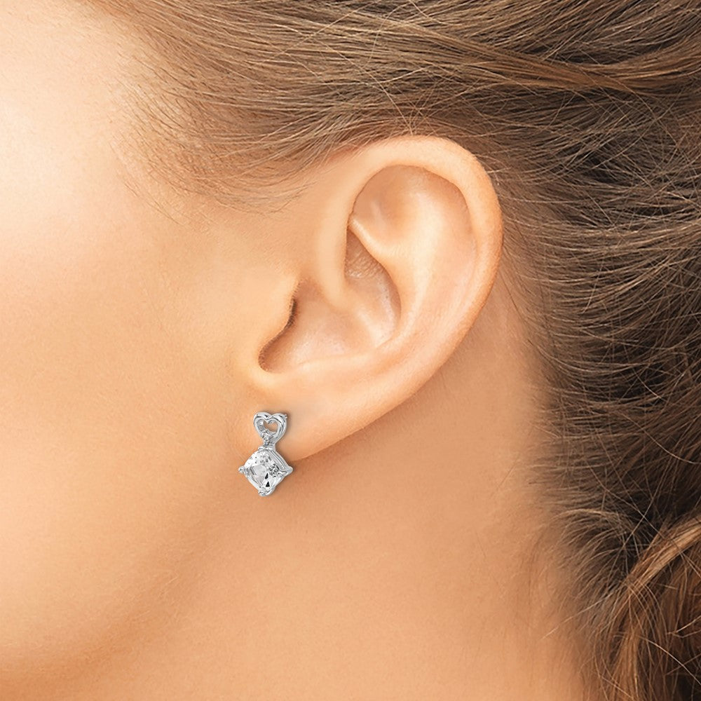 14k White Gold White Topaz and Diamond Heart Earrings