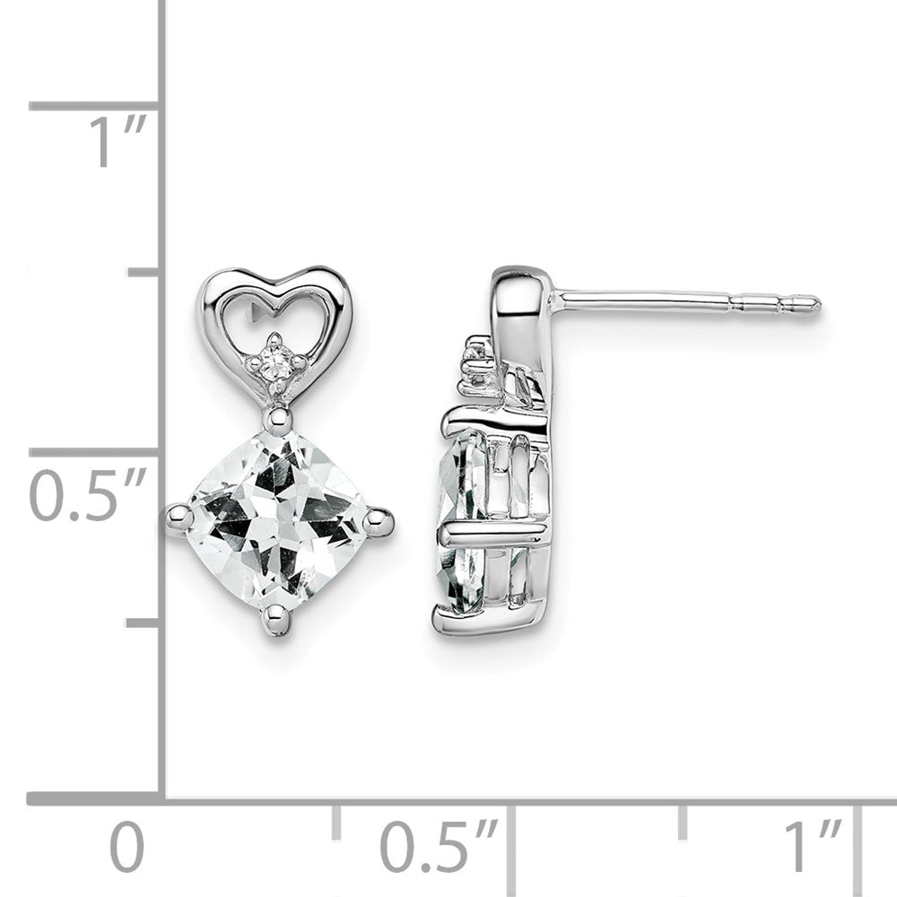 14k White Gold White Topaz and Diamond Heart Earrings