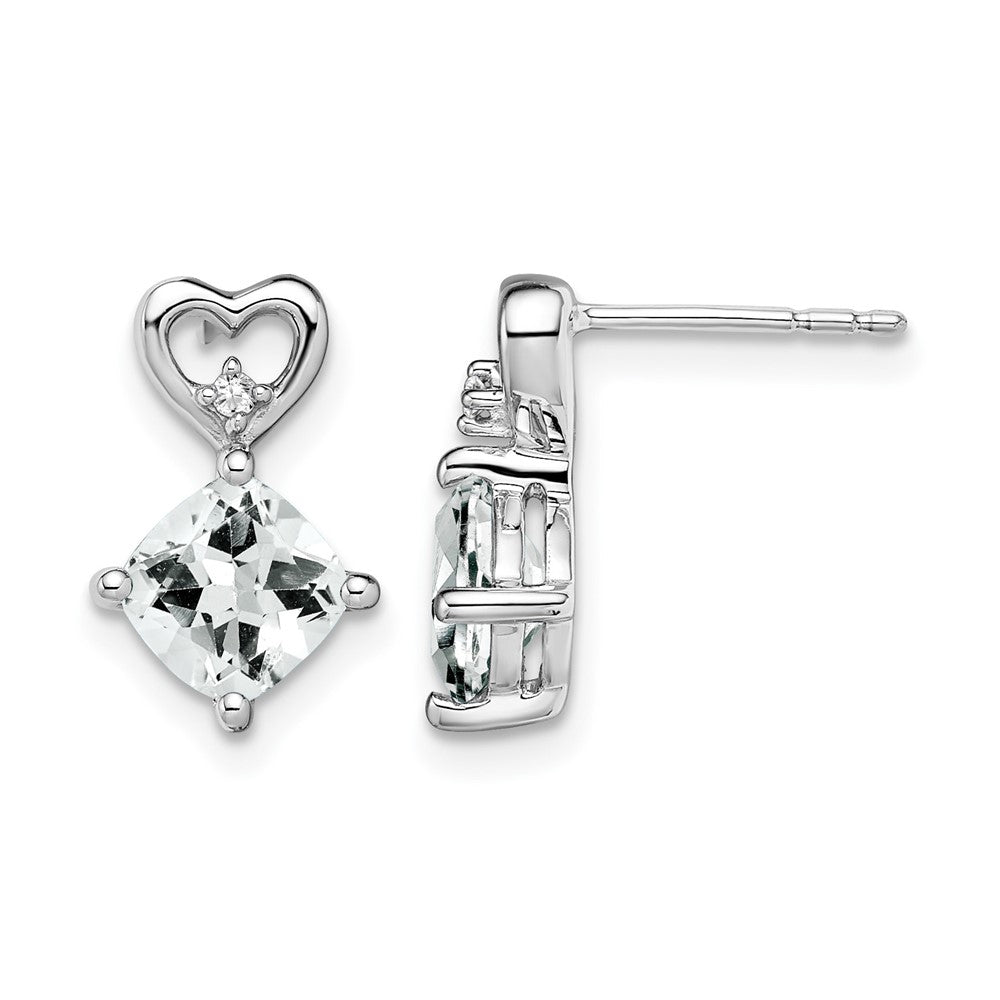 14k White Gold White Topaz and Diamond Heart Earrings