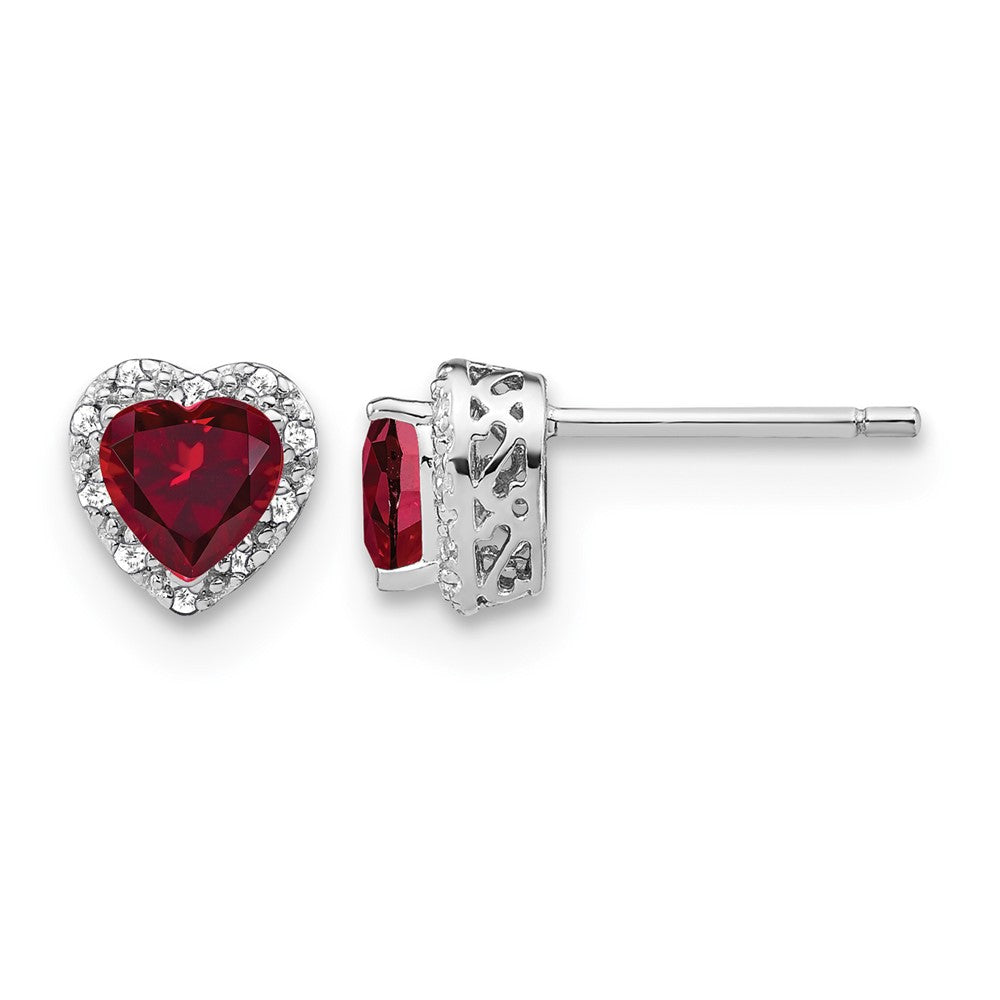 Sterling Silver Rhodium-plated Created Ruby and Diamond Earrings