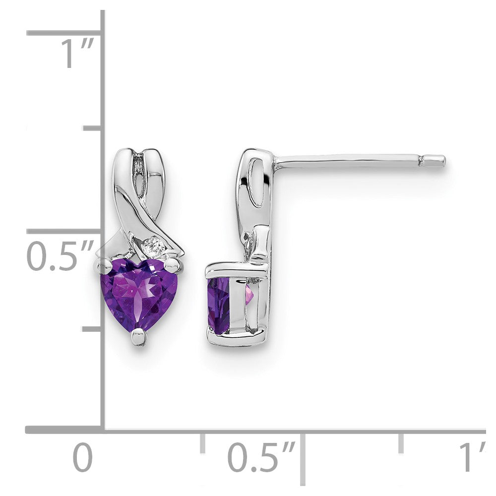 Sterling Silver Rhodium-plated Amethyst and Diamond Earrings