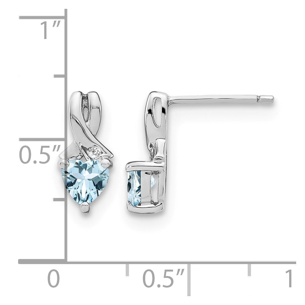Sterling Silver Rhodium-plated Aquamarine and Diamond Earrings