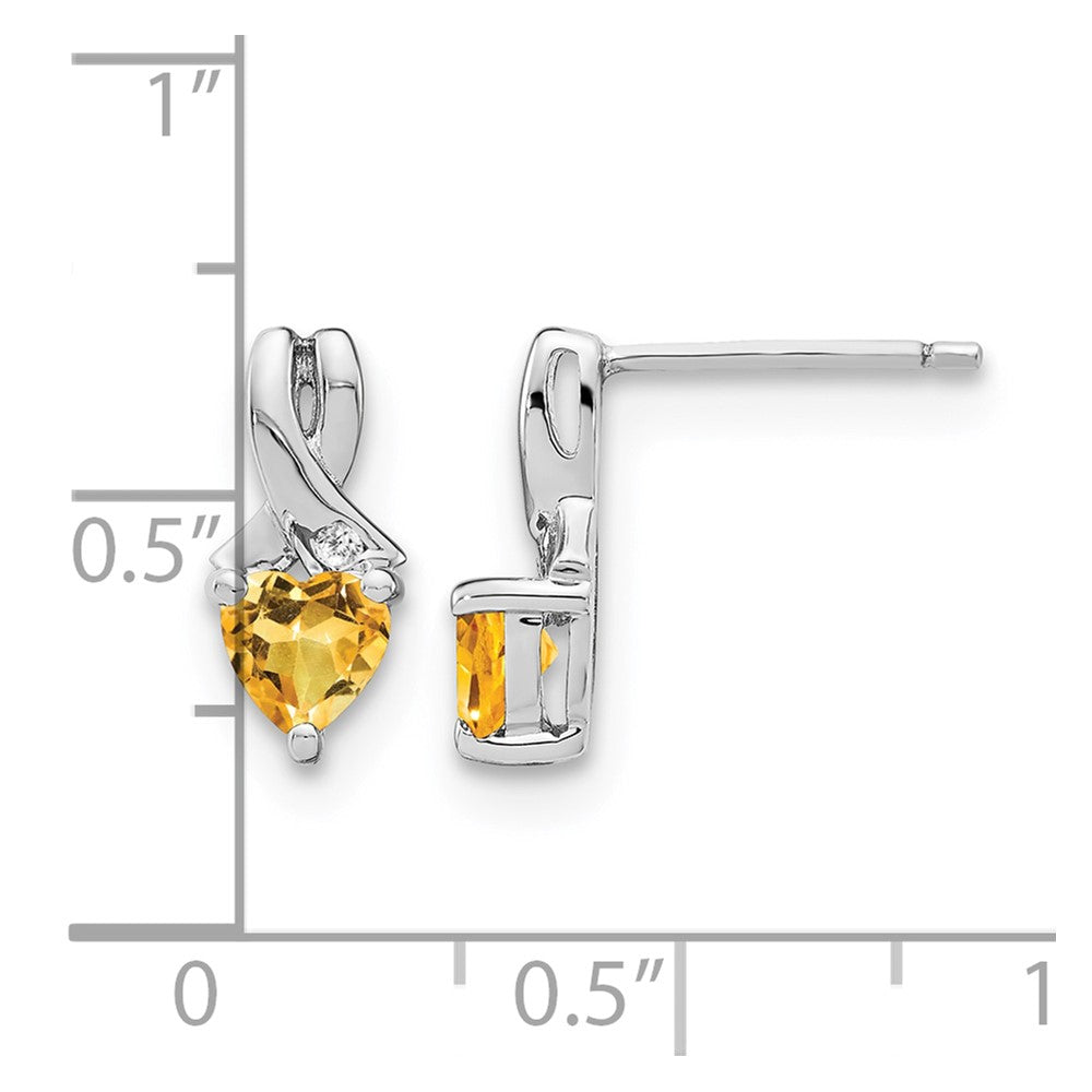 Sterling Silver Rhodium-plated Citrine and Diamond Earrings