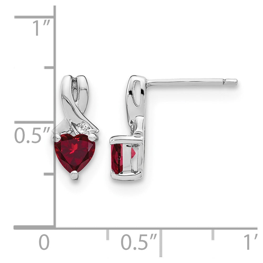 Sterling Silver Rhodium-plated Created Ruby and Diamond Earrings