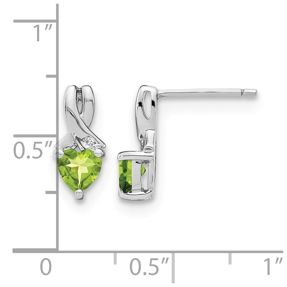 Sterling Silver Rhodium-plated Peridot and Diamond Earrings