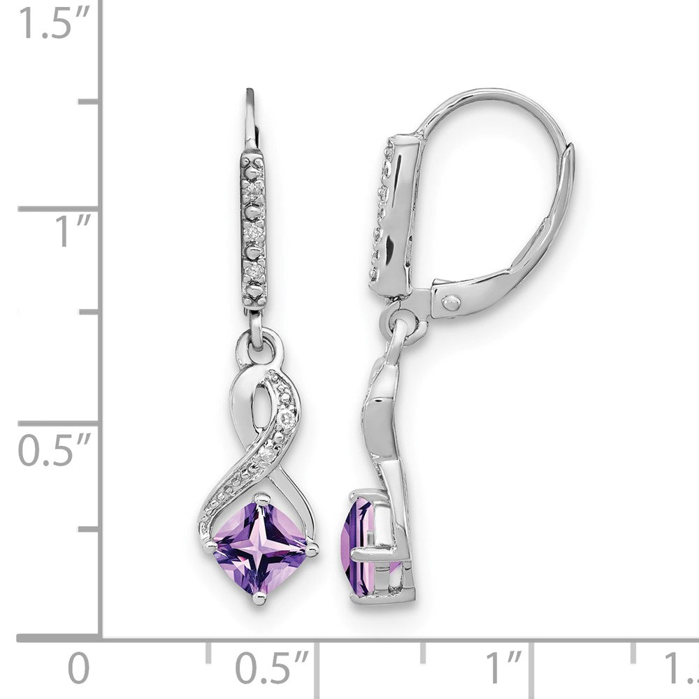 Sterling Silver Rhodium-plated Amethyst and Diamond Earrings