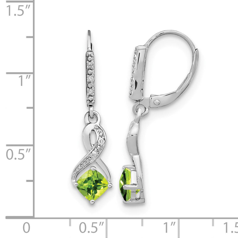 Sterling Silver Rhodium-plated Peridot and Diamond Earrings
