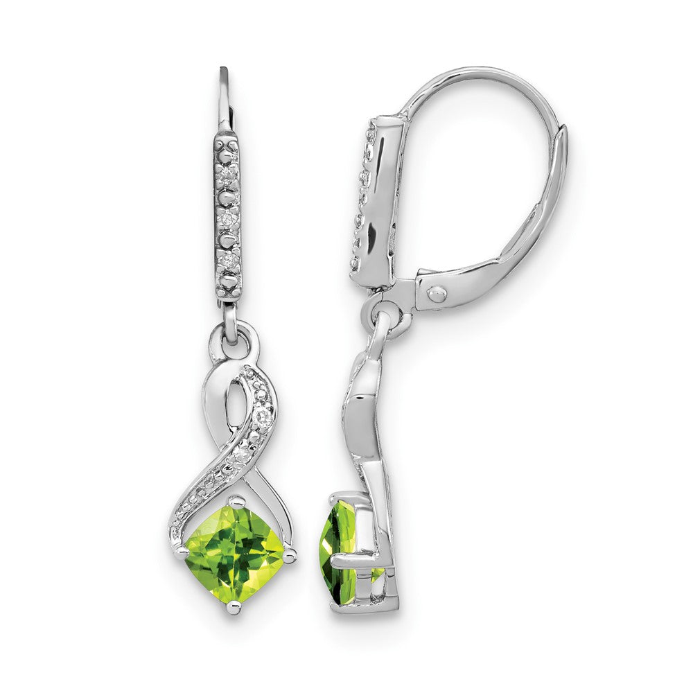 Sterling Silver Rhodium-plated Peridot and Diamond Earrings