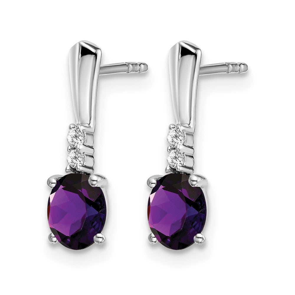 14k White Gold Oval Amethyst and Diamond Dangle Earrings