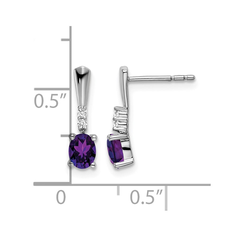 14k White Gold Oval Amethyst and Diamond Dangle Earrings