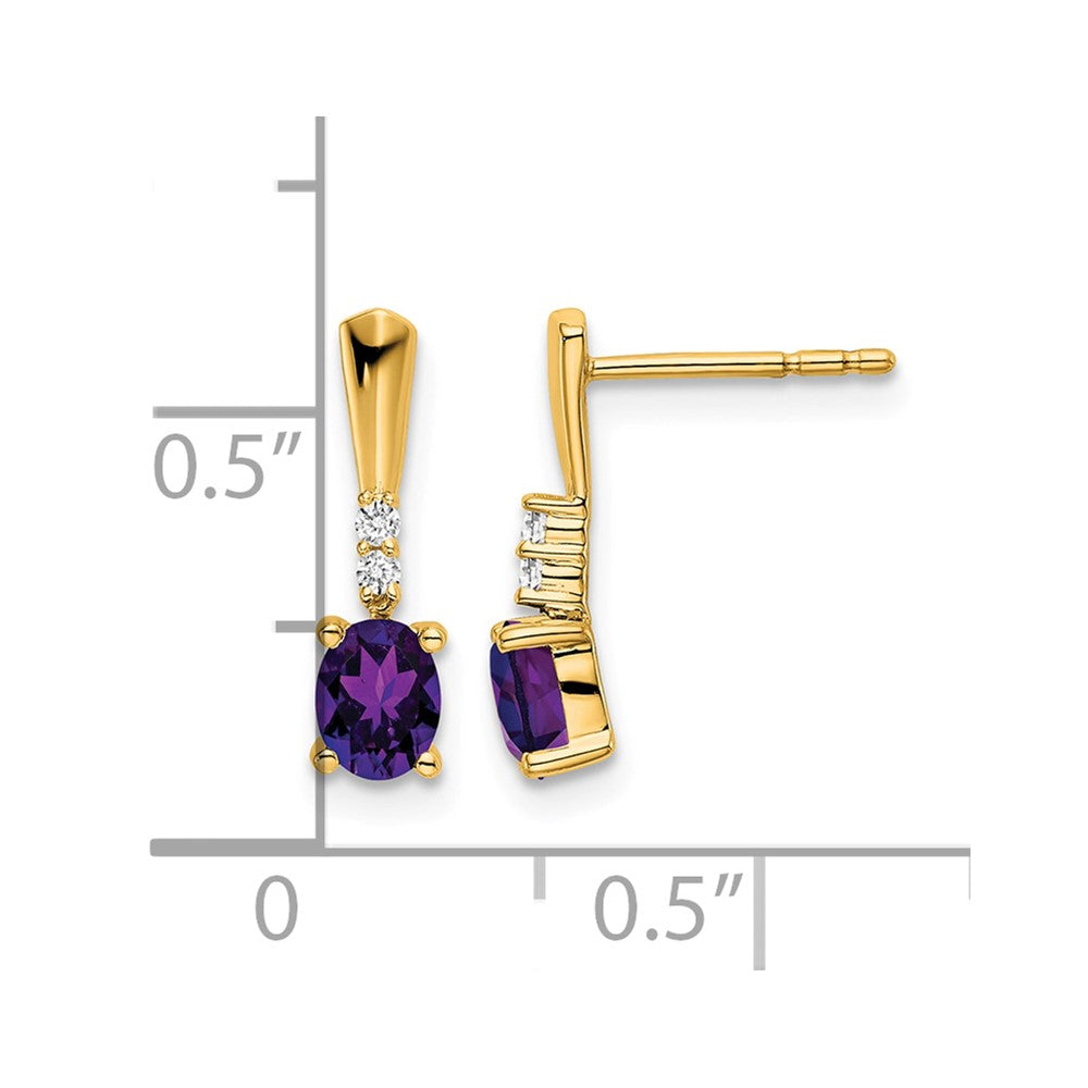14K Oval Amethyst and Diamond Dangle Earrings