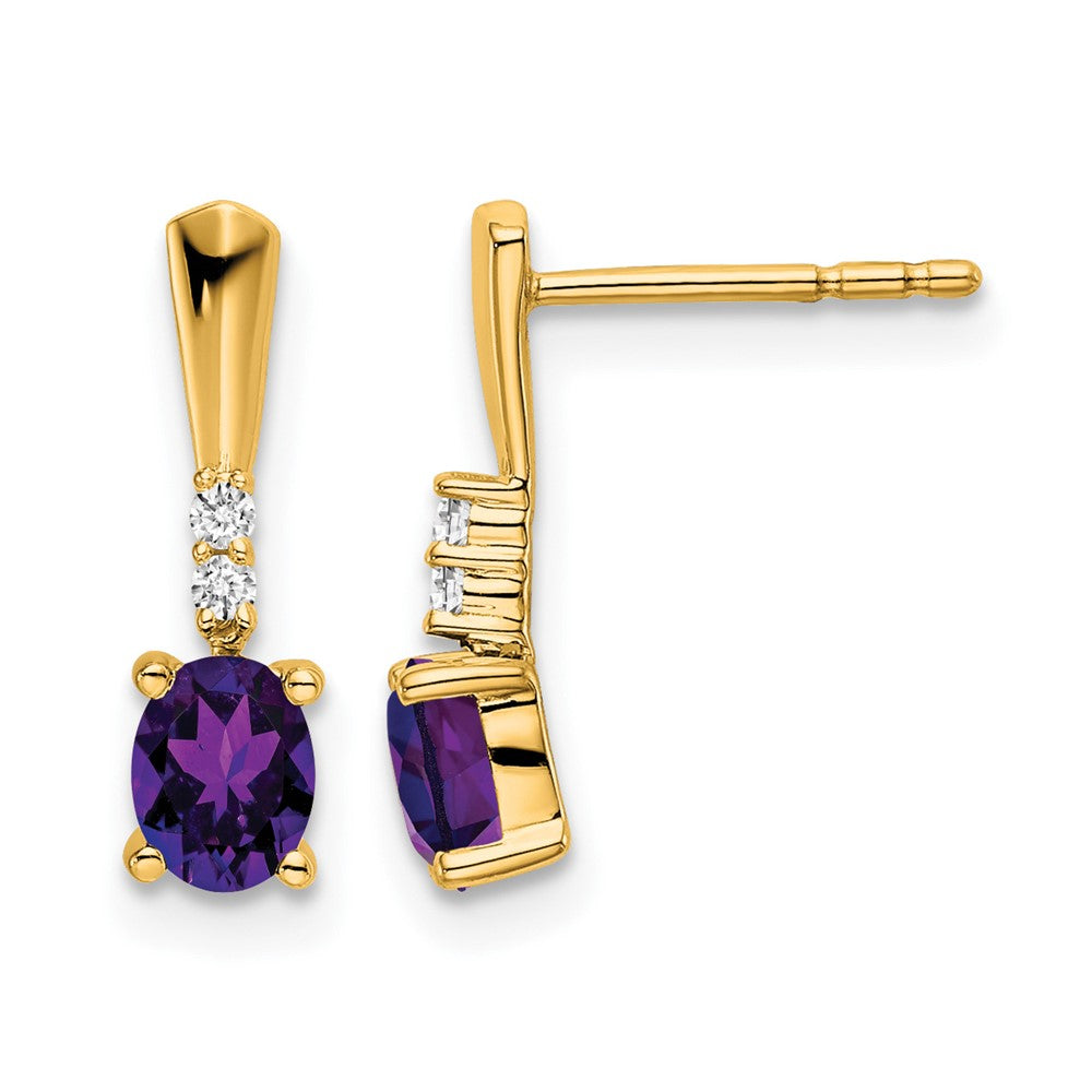 14K Oval Amethyst and Diamond Dangle Earrings