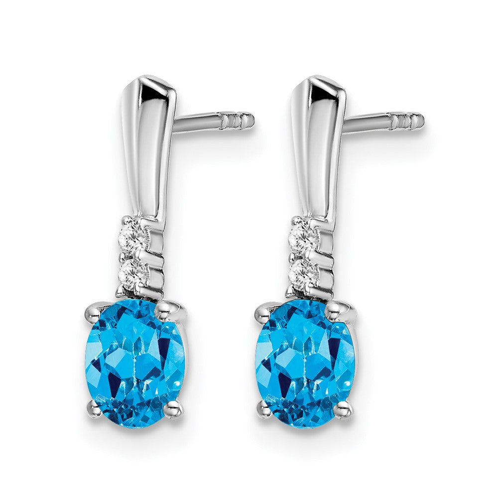 14k White Gold Oval Blue Topaz and Diamond Dangle Earrings