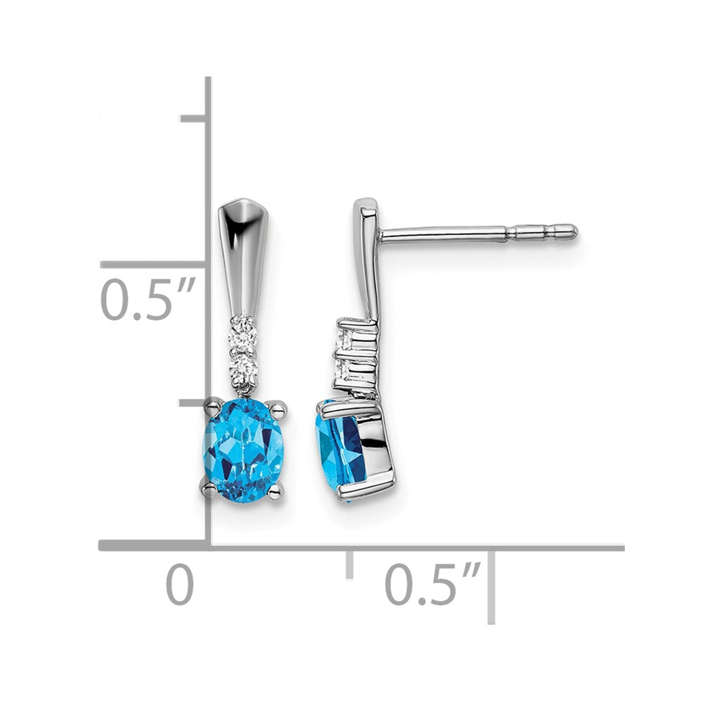 14k White Gold Oval Blue Topaz and Diamond Dangle Earrings