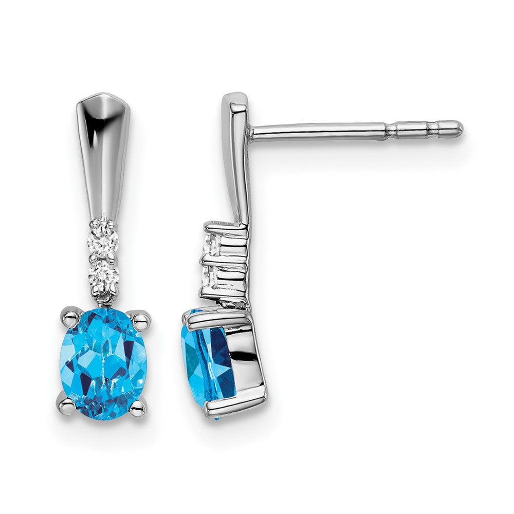 14k White Gold Oval Blue Topaz and Diamond Dangle Earrings