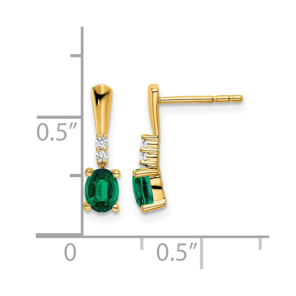 14K Oval Created Emerald and Diamond Dangle Earrings