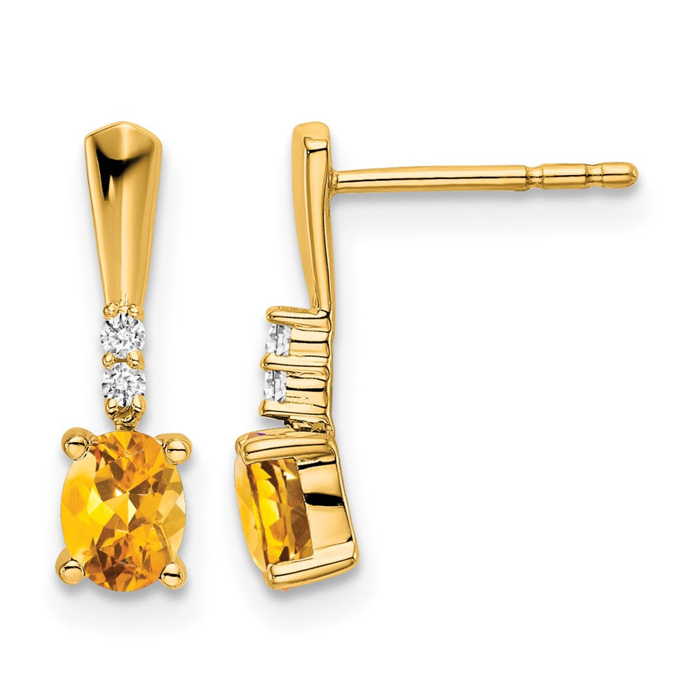 14K Oval Citrine and Diamond Dangle Earrings
