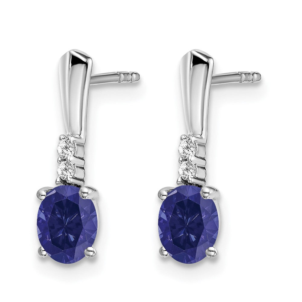 14k White Gold Oval Created Sapphire and Diamond Dangle Earrings