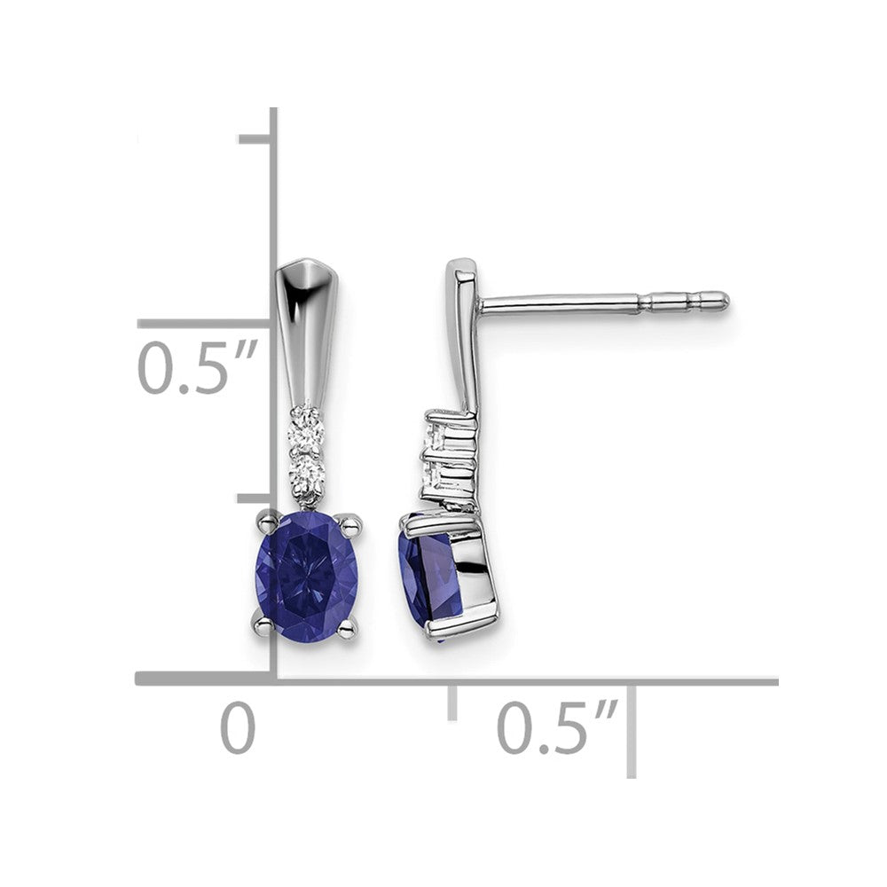 14k White Gold Oval Created Sapphire and Diamond Dangle Earrings