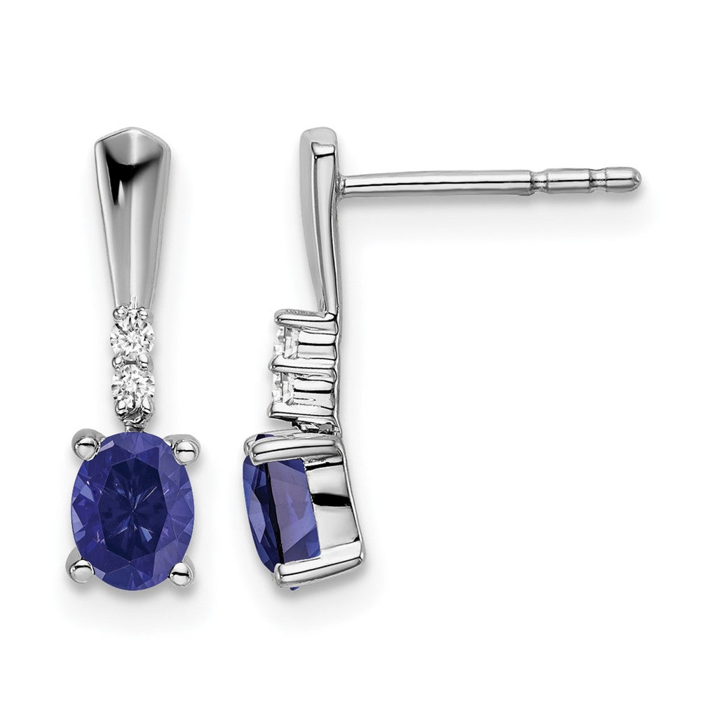14k White Gold Oval Created Sapphire and Diamond Dangle Earrings
