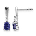 14k White Gold Oval Created Sapphire and Diamond Dangle Earrings
